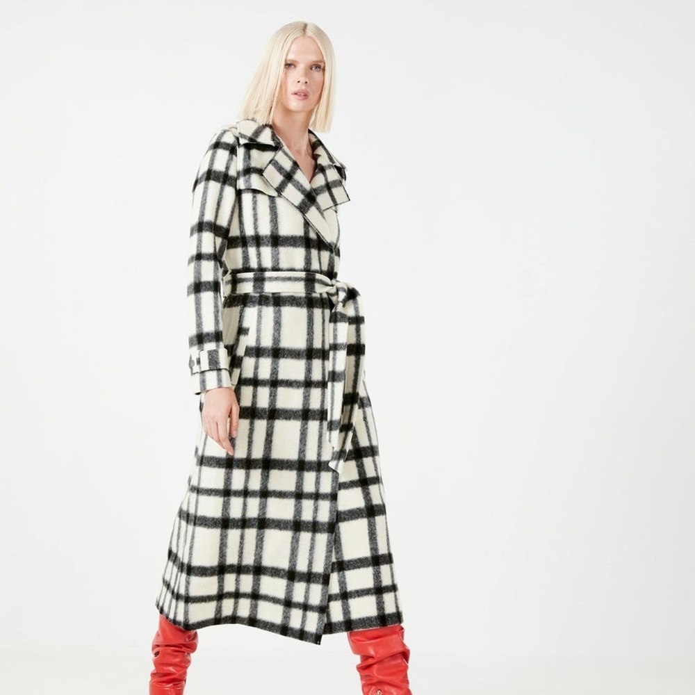Bcbgeneration Plaid Notch Collar Belted Trench Co… - image 2